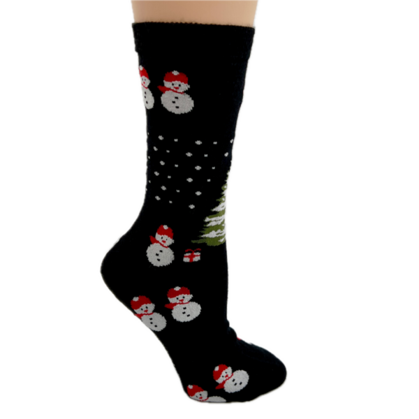 Christmas Alpaca Socks With Snowman and Trees in Black