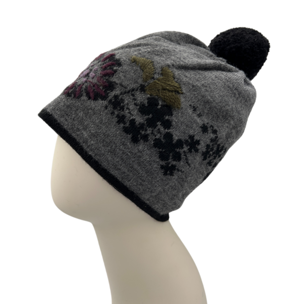 Hand-Embroidered Alpaca Blend Hat in Grey