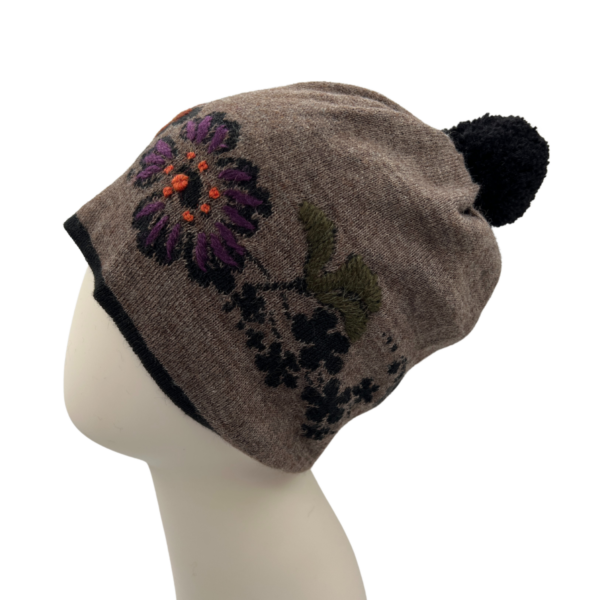 Hand-Embroidered Alpaca Blend Hat in Taupe