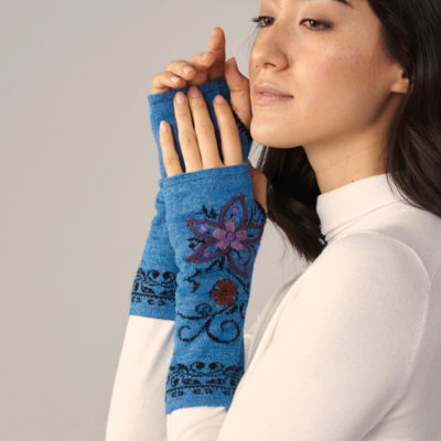 Hand-Embroidered Wrist Warmers in Blue