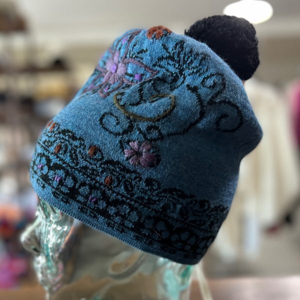 Hand-Embroidered Alpaca Blend Hat in Blue