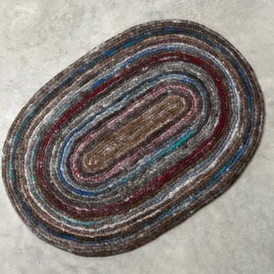 Spiral Felted Alpaca Rug in Shades of Red and Blue
