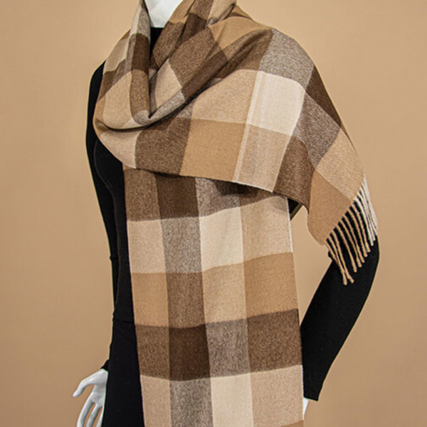 Woven & Brushed Camel Checked Alpaca Scarf