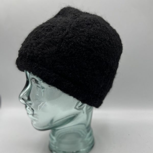 Black Lined Baby Alpaca Boucle Hat