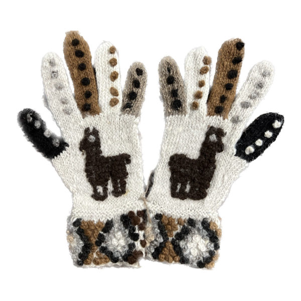 Knit Alpaca Gloves With Alpaca Character and Dots