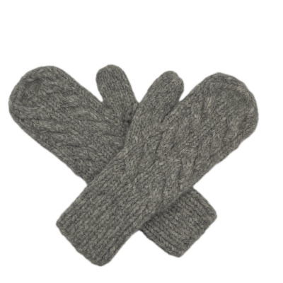 Trenza Mitten in Light Silver Grey