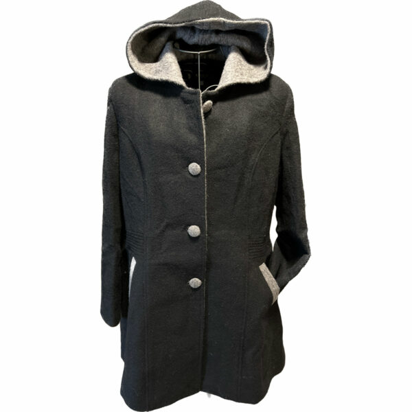 Ladies Black Alpaca Coat With Grey Accents