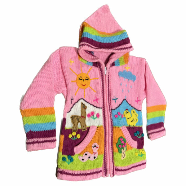 Pink Children's Sweater With Animal Scenes