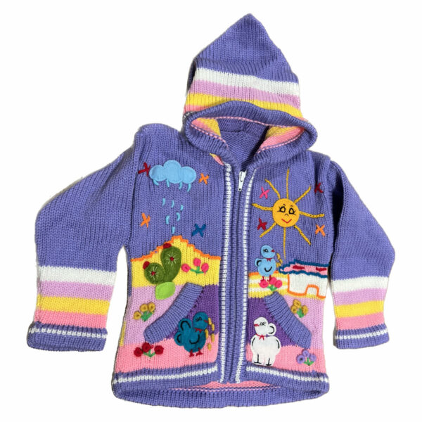 Light Purple Children's Sweater With Animal Scenes