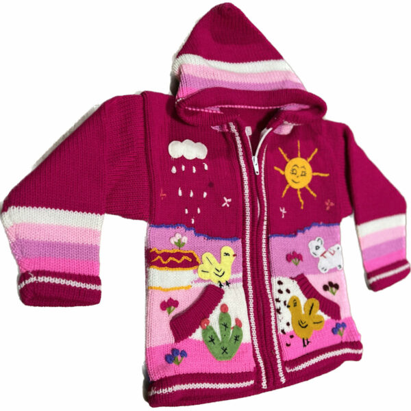 Hot Pink Children's Sweater With Animal Scenes