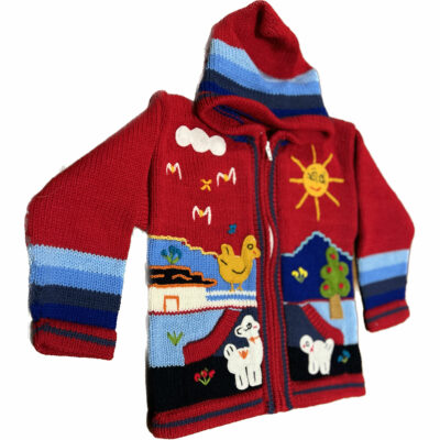 Red Children's Sweater With Animal Scenes