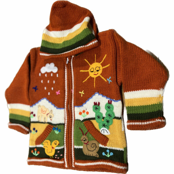 Orange Children's Sweater With Animal Scenes