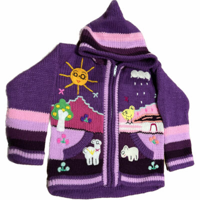 Dark Purple Children's Sweater With Animal Scenes