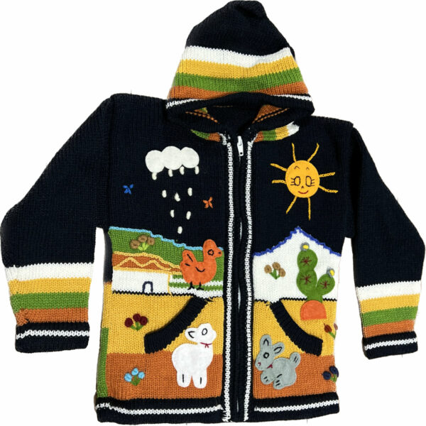 Black Children's Sweater With Animal Scenes