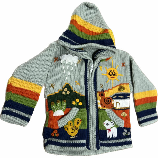 Grey Children's Sweater With Animal Scenes