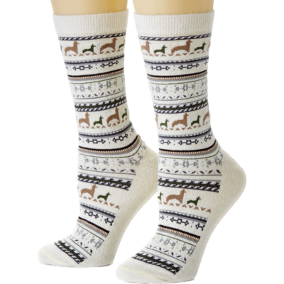 Alpaca Print Crew Sock in Ivory