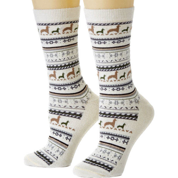 Alpaca Print Crew Sock in Ivory