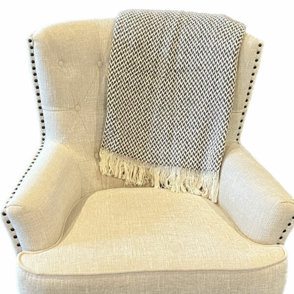 Grey Alpaca and White Cotton Throw Blanket on Chair