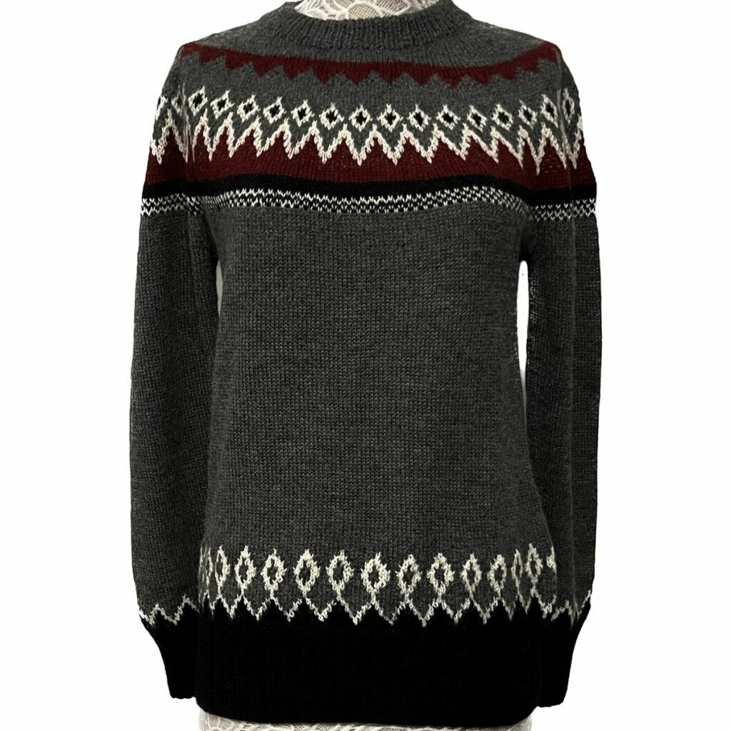 Women's Fair Isle Baby Alpaca Sweater In Grey, Red, And White