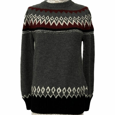 Fair Isle Baby Alpaca Sweater in Grey, Red, and Whiite