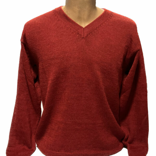 Unisex V-Neck Baby Alpaca Sweater in Red