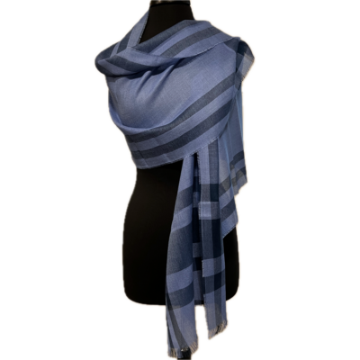 Baby Alpaca and Silk Scarf in Blue and Black