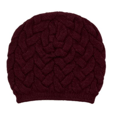 Burgundy Cable Knit Alpaca Hat