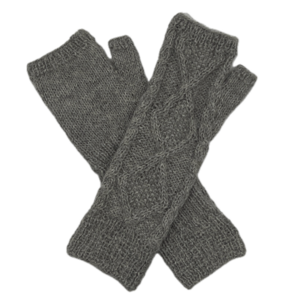 Grey Fingerless Alpaca Gloves