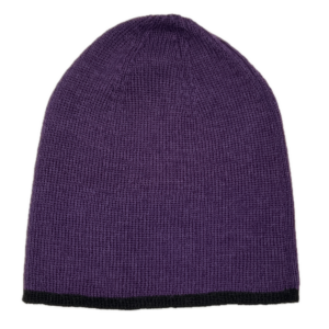 Lightweight Baby Alpaca Beanie in Purple and Black