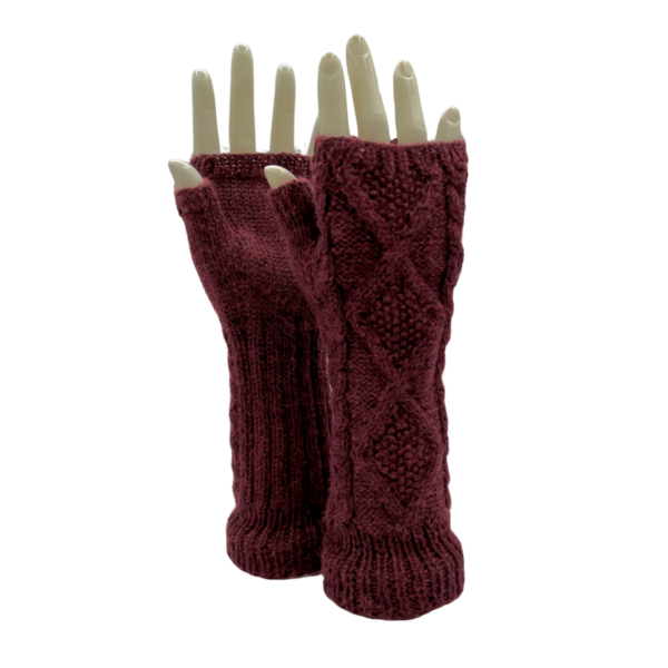 Women's Handmade Fingerless Alpaca Gloves in Burgundy Red