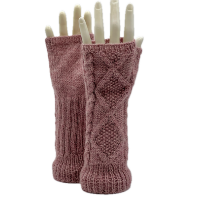 Women's Handmade Fingerless Alpaca Gloves in Pink