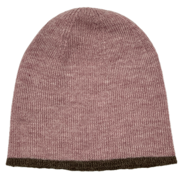 Lightweight Baby Alpaca Beanie in Pink and Brown