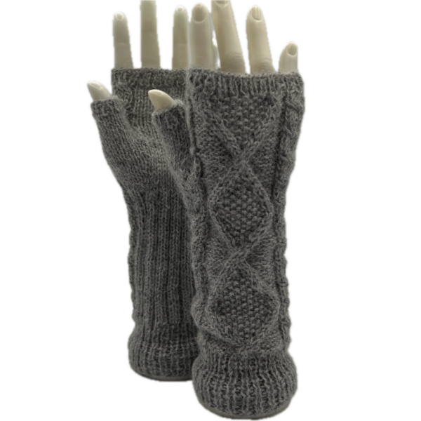 Women's Handmade Fingerless Alpaca Gloves in Silver Grey