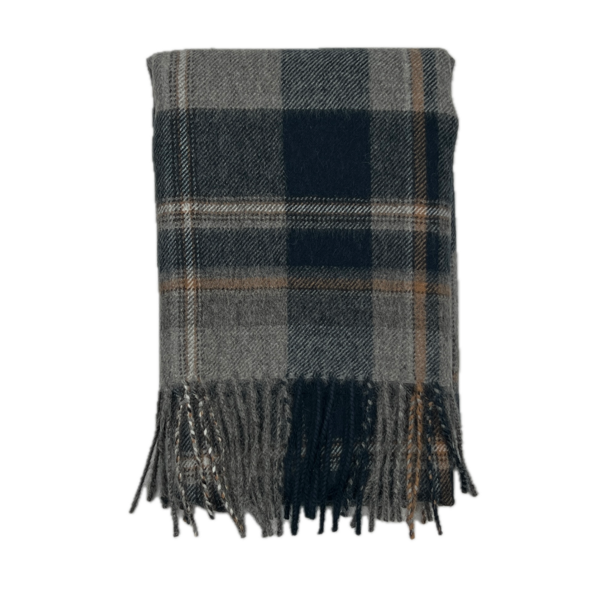 100% Baby Alpaca Scarf in Plaid Grey and Black