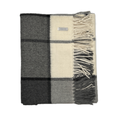 Alpaca Throw in Plaid Grey, Black, and White