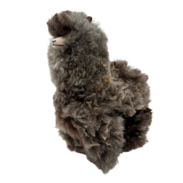 Stuffed Grey Alpaca in Real Fur - Side View