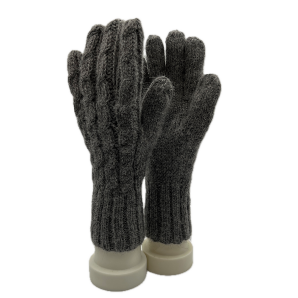 Women’s Trenza Cable Knit Alpaca Wool Gloves in Medium Silver Grey