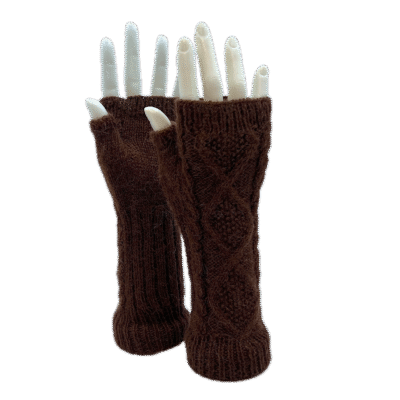 Brown Fingerless Alpaca Gloves