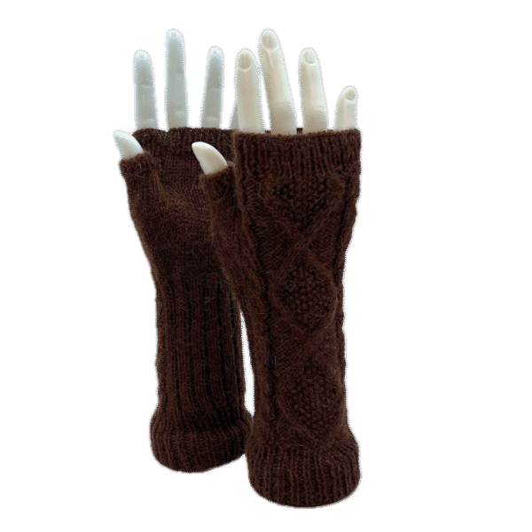 Brown Fingerless Alpaca Gloves