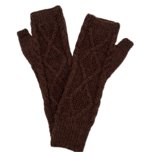 Fingerless Alpaca Gloves in Brown