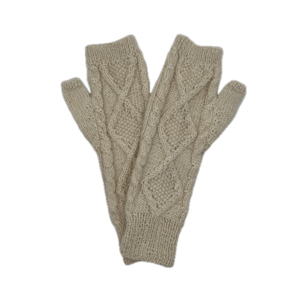 Women's Handmade Fingerless Alpaca Gloves in White - Image 2