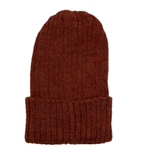 Knit Alpaca Wool Hat in Orange Melange
