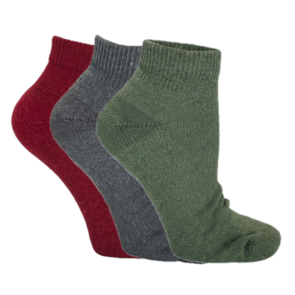 Ankle Alpaca Socks in Red Green Grey
