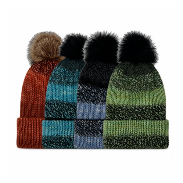 Unisex Midweight Knit Alpaca Hat With Pom in Variegated Colors