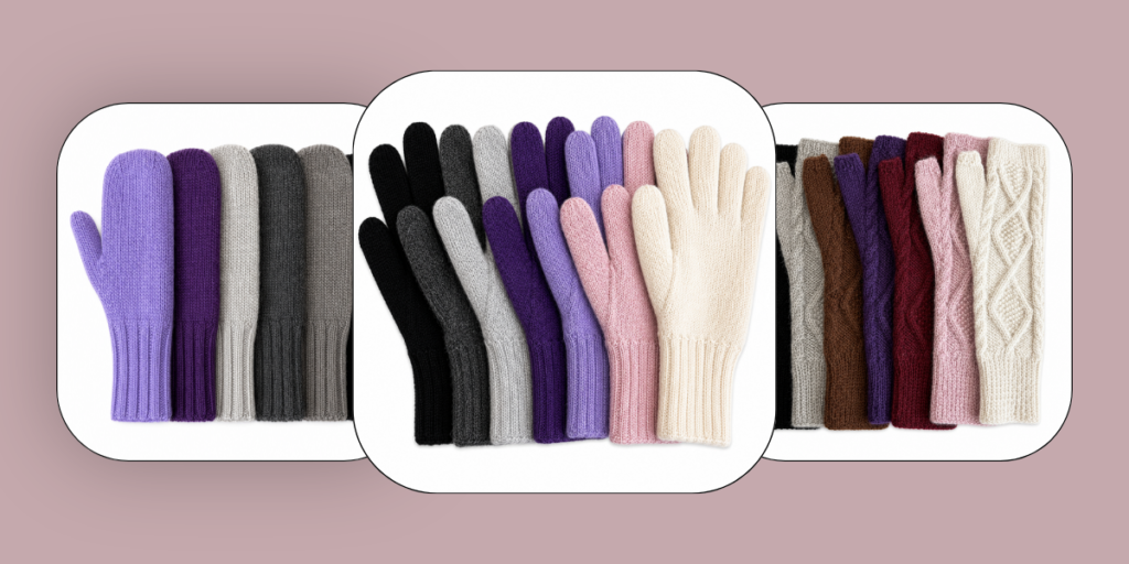 Collage of Gloves Mittens and Fingerless Gloves