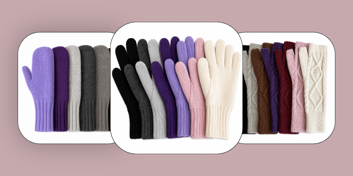 Collage of Gloves Mittens and Fingerless Gloves