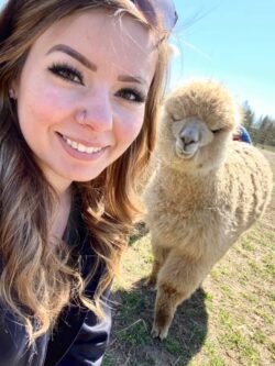 Lilly Grace Alpaca Selfie with Farm Visitor